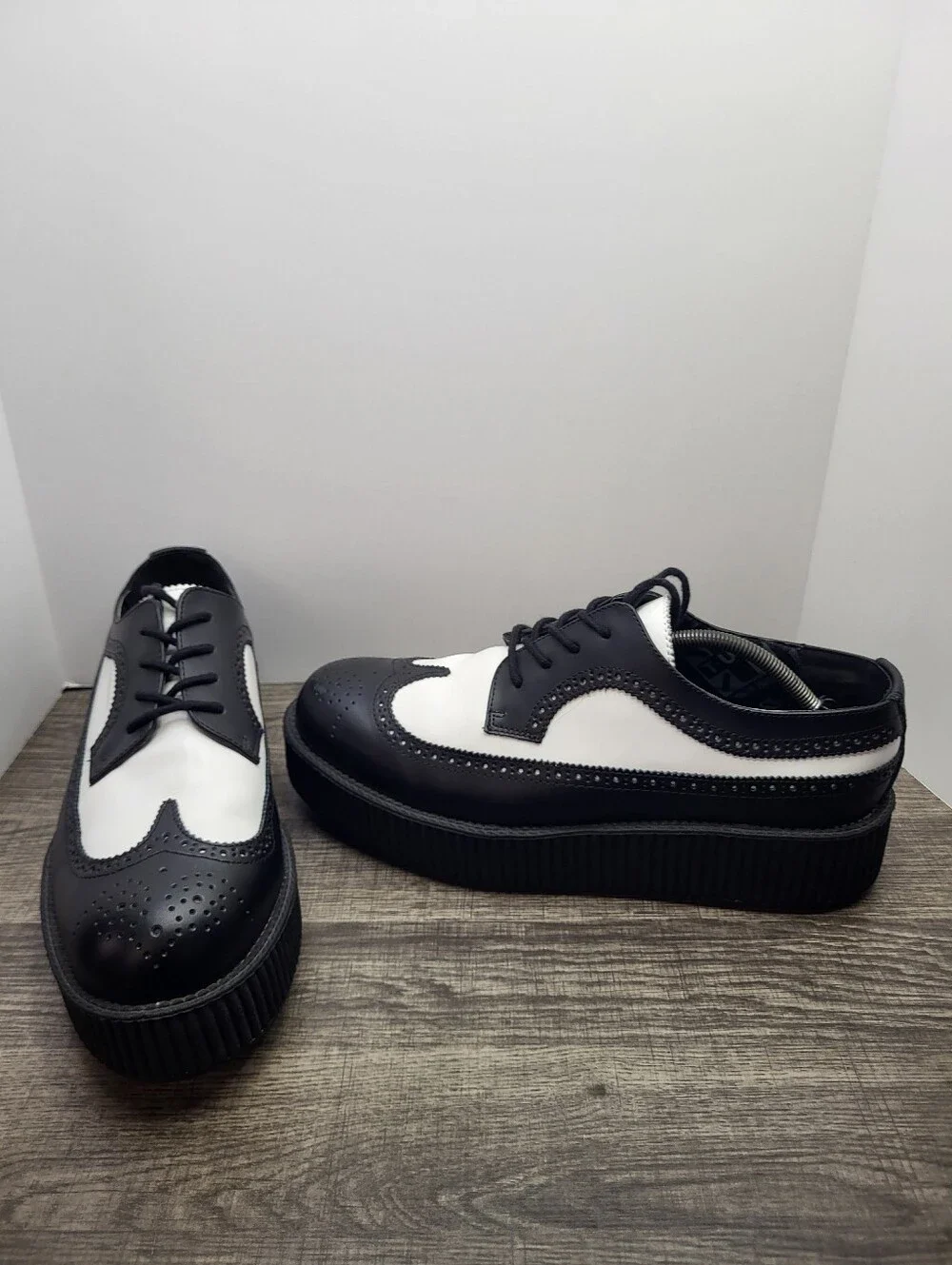 Tuk Creepers Gothic Rockabilly Black White Wingtip Leather Punk Shoes Mens Sz 13